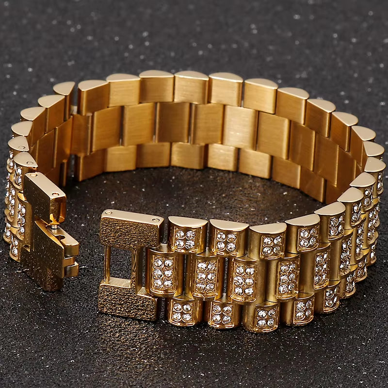 IceLink™ 18MM Gold Strap Chain Bracelet – Street Style Meets Statement Shine