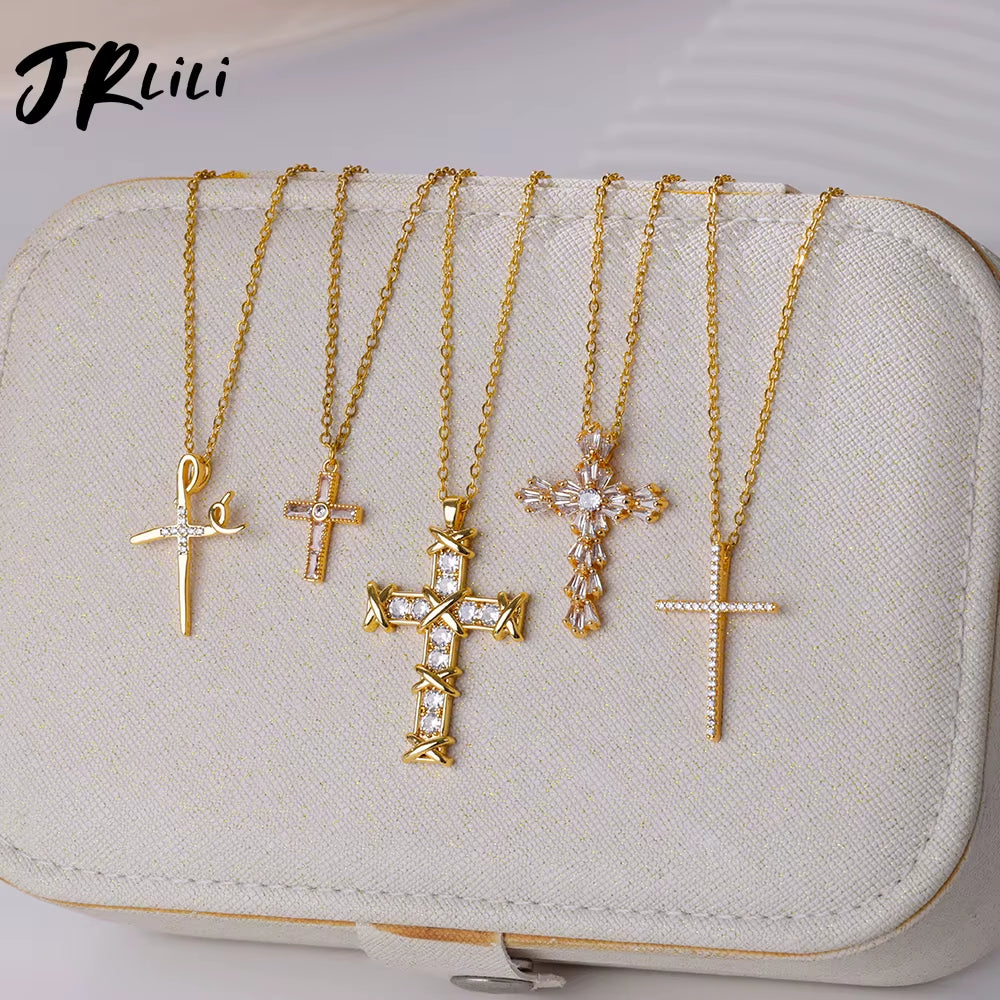 Vintage Cross Zircon Necklace – Faith Meets Timeless Elegance