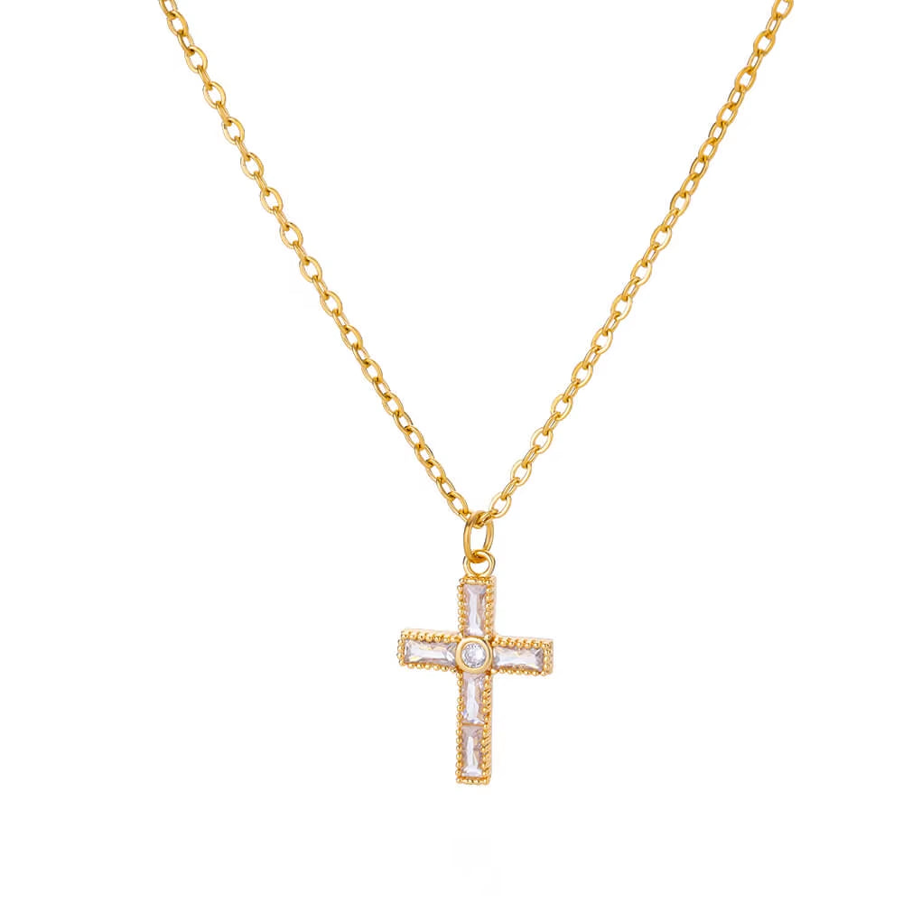 Vintage Cross Zircon Necklace – Faith Meets Timeless Elegance