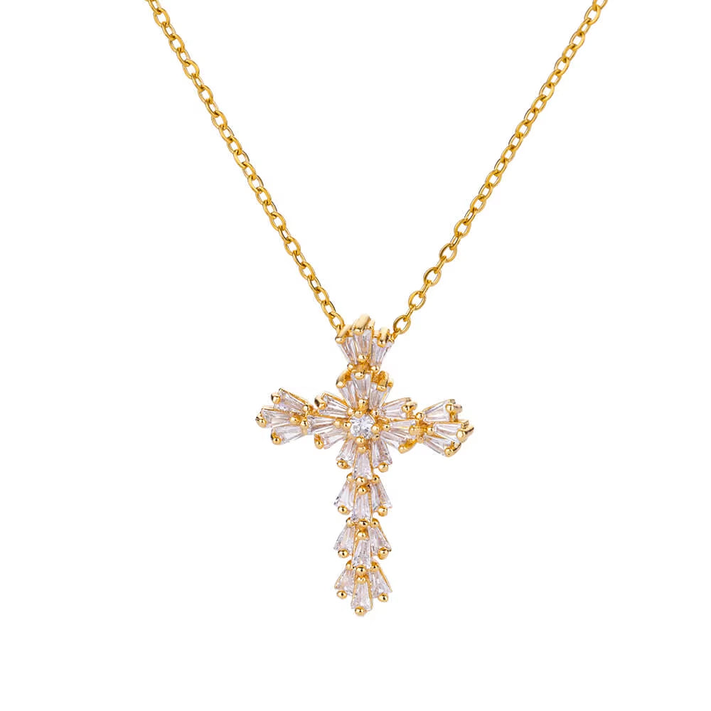 Vintage Cross Zircon Necklace – Faith Meets Timeless Elegance