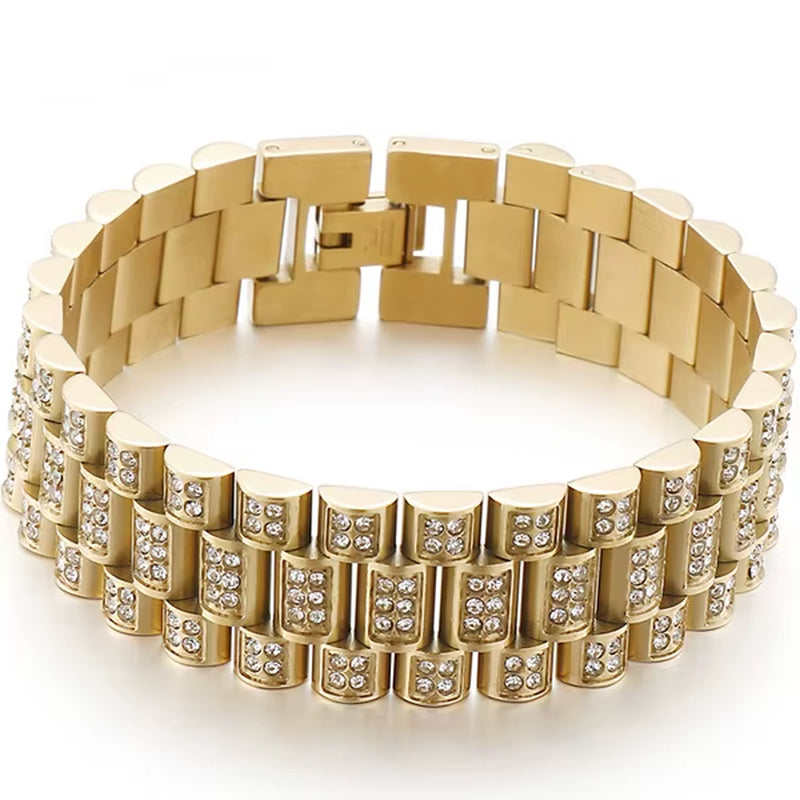IceLink™ 18MM Gold Strap Chain Bracelet – Street Style Meets Statement Shine