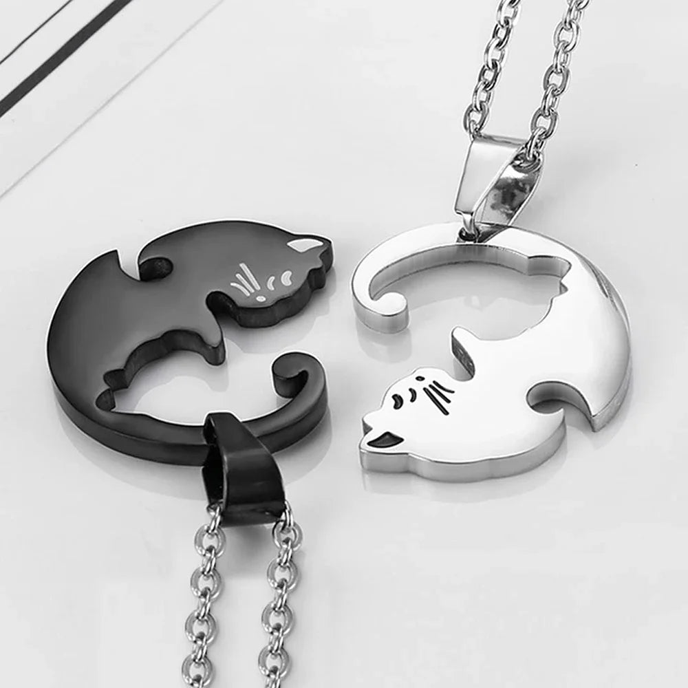 Cat Pendant Stainless Steel Couple Necklaces