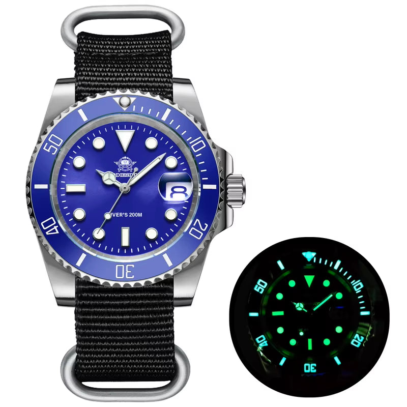 Quartz Watch Luxury Brand Men Watches Waterproof Business 41Mm Watch C3 Luminous Stainless Steel Black Diver Watch