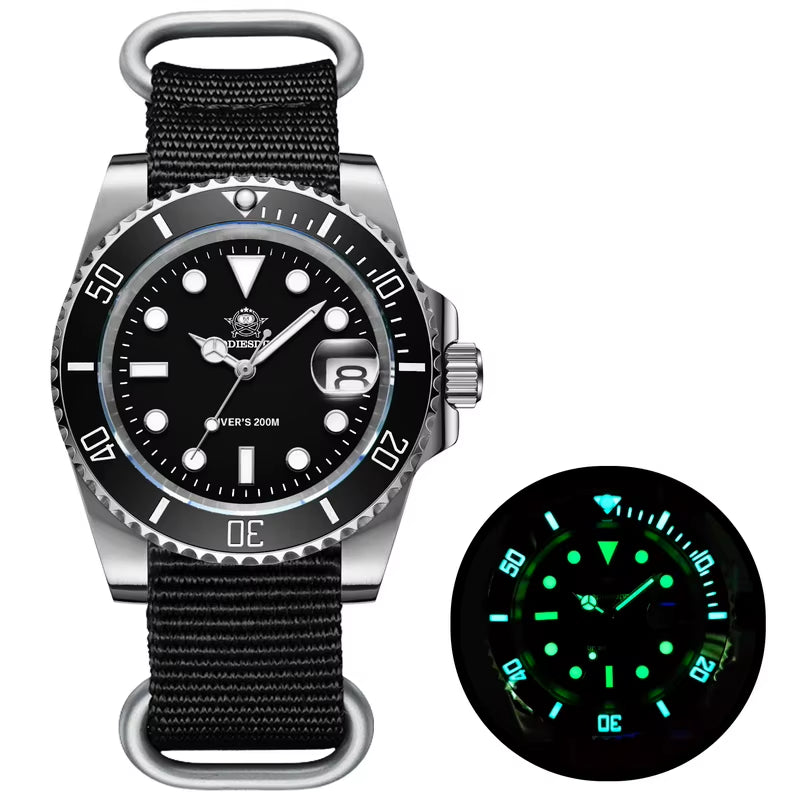 Quartz Watch Luxury Brand Men Watches Waterproof Business 41Mm Watch C3 Luminous Stainless Steel Black Diver Watch
