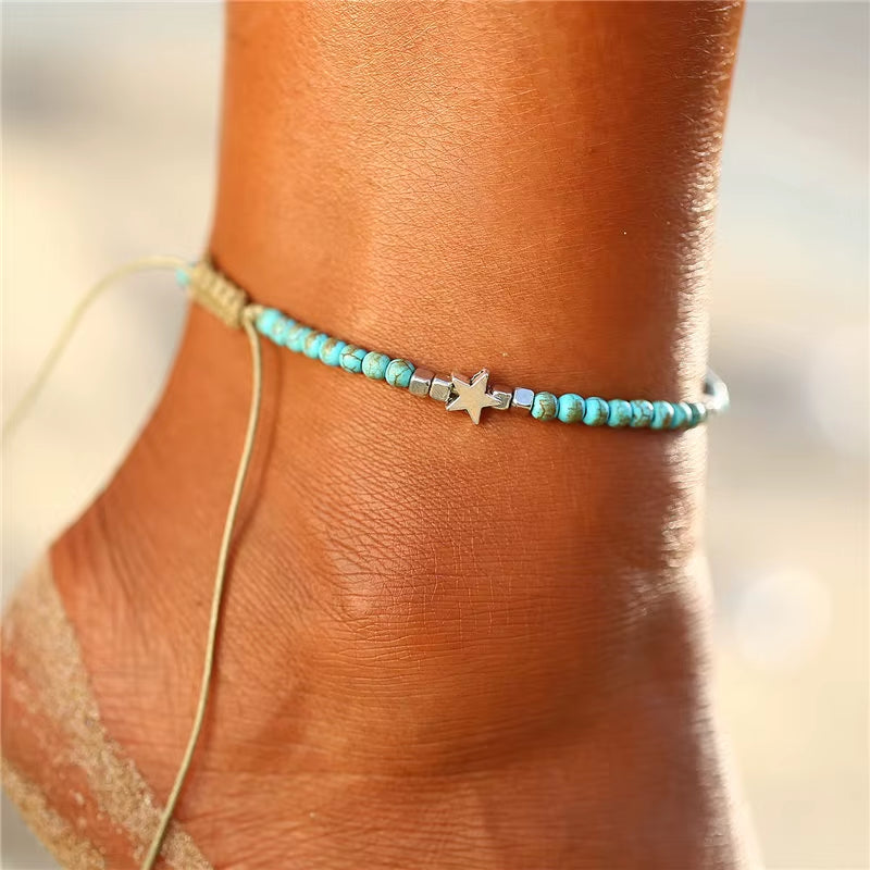SolSpirit™ Bohemian Turquoise Star Anklet – Walk Free, Shine Bold