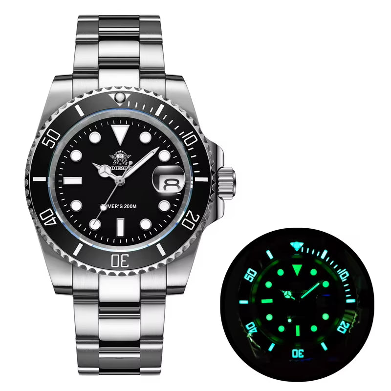 Quartz Watch Luxury Brand Men Watches Waterproof Business 41Mm Watch C3 Luminous Stainless Steel Black Diver Watch
