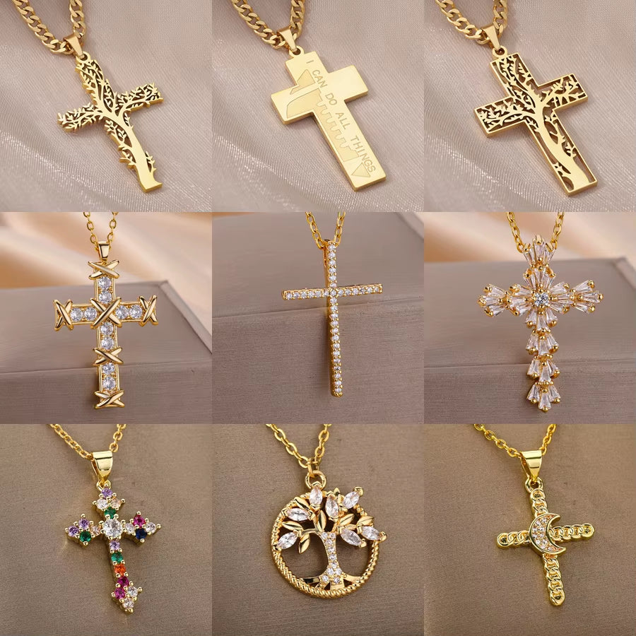 Vintage Cross Zircon Necklace – Faith Meets Timeless Elegance